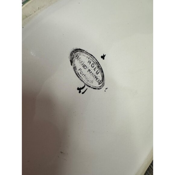 Vtg Holu Painted Lattice Basket Oval Ceramic with Braid Handle Portugal 7" Tall - Picture 6 of 10